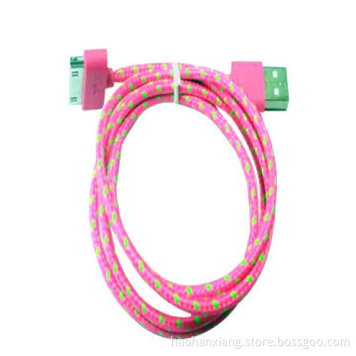Round Fabric Braided Transfer Nylon Data Cable for iPhone 4